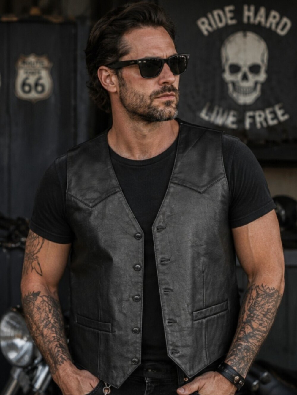 Scully Leather Black Men's Cowboy Biker Western Vest Size 52 Button Front